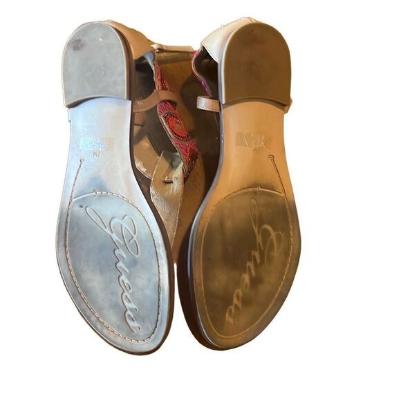 Guess 7 Pink Tan Beaded Embellished T-Strap Flip Flop Sandals Boho Festival - Picture 5 of 8